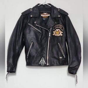 Harley-Davidson Black Leather Jacket with Embroidered Details